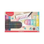 16 feutres fins + 6 surligneurs - assortiment couleurs - scolaire - loisirs cr�atifs - maped