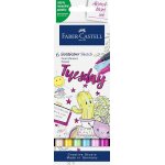 164811 - goldfaber sketch marker kawaii, etui de 6 marqueurs a alcool avec pointe brush et pointe fineliner ...