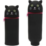 2 en 1 trousse scolaire en silicone, chat noir trousse a crayons kawaii, trousse crayons t�lescopique ...