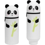 2 en 1 trousse scolaire en silicone, panda trousse a crayons kawaii, trousse crayons t�lescopique silicone, ...