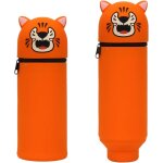 2 en 1 trousse scolaire en silicone, tigre trousse a crayons kawaii, trousse crayons t�lescopique silicone, ...