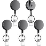 2 pices porte badge enrouleur, en mtal, corde en nylon, porte clef retractable, argent - noir