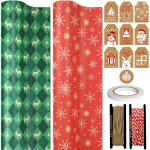 2 rouleaux de papier cadeau de noël 43cm x 15m chacun - motif flocons de neige et renne verts, papier ... 2 rouleaux de papier cadeau de noël 43cm x 15m chacun - motif flocons de neige et renne verts, papier ...