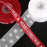 2 rouleau ruban organza de nol imprim merry christmas ruban satin flocons de neige dcorations sapin ...