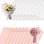 20 feuilles papier bouquet de fleur rose et blanc avec bordure dore, papier fleuriste etanche impermable, ...