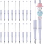 20 stylo a perles blanches en vrac en plastique stylo a billes cr�atif a tige r�tractable stylo a encre ...