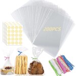 200 pcs sachets transparents bonbons , sachets cellophane 20x15 cm , sachets cellophane avec bandes colores ...