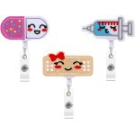 3 pi�ces porte - badges clip r�tractable (bandage + pilule + seringue)pour infirmi�res b�n�voles etudiants ...