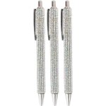 3 stylos a bille en mtal avec diamants en cristal etincelant (argent) avec recharge d'encre noire de ...