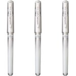 3 stylos roller uni - ball signo broad blanc m�tallis�