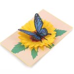 4 cartes pop up papillon bleu et tournesol - toutes occasions