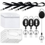 4 pices porte badge tour de cou retractable, porte badge enrouleur transparent, protege carte impermable ...