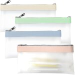 4 pices trousse a crayons transparente, pochette zippe transparentes impermable, pochettes plastiques ...