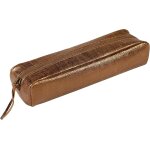 410039c - trousse scolaire rectangulaire bronze effet textile 21x6x4 cm en vritable cuir d'agneau - ...