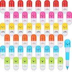 48 pi�ces mini stylos a bille r�tractables, 6 mod�les visage souriant forme de pilule stylo a bille faveur ...