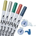 5 stylos - pinceaux 1 pointe calligraphie et pointe pinceau - couleurs m�talliques
