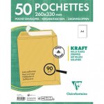 50 enveloppes - kraft brun - 260x330mm - auto - adh�sive - clairefontaine