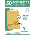 50 enveloppes - kraft brun - c4 229x324mm - auto - adh�sive - clairefontaine