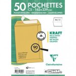 50 enveloppes - kraft brun - c5 162x229mm - auto - adh�sive - clairefontaine