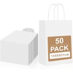 50 pcs petit sac en papier kraft avec poigne, blanc sac cadeau 15x8x21cm, pochette papier sacs cadeaux, ...