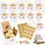 50 pcs petite boite cadeau, ballotin chocolat vide blanche et marron avec coeurs, botes cadeaux carton ...