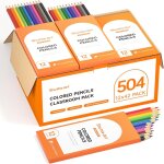 504 crayon de couleurs, 12 couleurs vibrantes, pack de 42, pochette crayon de couleur pr� - taill�, fourniture ...