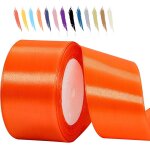 50mm rouge - orange ruban satin pour emballage des cadeaux, 23 mtres polyester rubans pour bouquets, ...