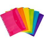 6 pochettes plastiques a4 perfores epaisses et colores avec bouton velcro pour usage intensif
