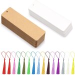 60 pices gland marque - pages en papier kraft, marque page en papier blanc, pompons 14 couleurs, pour ...