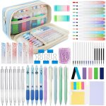 63 pi�ces fournitures scolaires esth�tiques avec trousse a crayon, 12 surligneur pastel, 5 stylos gel, ...