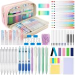 63 pi�ces fournitures scolaires esth�tiques avec trousse a stylos, 12 surligneur pastel, 5 stylos gel, ...