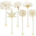 6pcs dor� marque - pages en m�tal avec cha�ne, marque - page creux signet feuille en m�tal exquis ginkgo ...