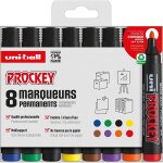 8 marqueurs permanents - ind�l�bile - pointe conique - assortis - prockey - uni - ball