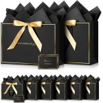 8 pcs sac cadeau anniversaire - sac cadeaux exquis grand format noirs et or, pochette cadeau avec 10 ... 8 pcs sac cadeau anniversaire - sac cadeaux exquis grand format noirs et or, pochette cadeau avec 10 ...