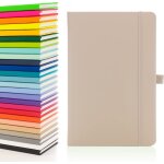 A5 carnet avec pages lignes, passant pour stylo, ruban, marques de date, pochette en papier, couverture ...