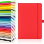 A5 carnet avec pages lignes, passant pour stylo, ruban, marques de date, pochette en papier, couverture ...