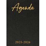 Agenda 2025 2026: cuir noir & dor semainier (1 semaine sur 2 pages) format a5 15x21 cm planning hebdomadaire ...