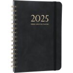 Agenda 2025 a5 - agenda 2025 semainier - agenda 2025 journalier, noir, couverture en cuir pu, calendrier ...