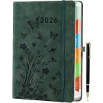 Agenda journalier 2026, format a5, 1 jour par page, avec onglets mensuels color�s, vert oc�an, stylo ...