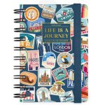 Agenda journalier spiral small 2026, travel stickers, 12 mois petit, fermeture avec elastique, journal ...