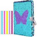 Agenda a paillettes r�versible avec serrure et cl� journal de voyage lign� avec coin photo pour femmes ...