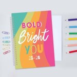 Agenda scolaire semainier 2025 - 2026, format a5, couverture rigide, reliure a spirales, motifs assortis ...