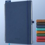 Agenda semainier 2025 - 2026 a spirale en cuir avec couverture souple, taille l, bleu