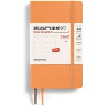 Agenda semainier 2025 de poche, format a6, a couverture souple, 12 mois, lign, abricot, en anglais