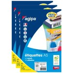Agipa lot de 3 etuis de 16 feuilles a5 de 320 etiquettes multi - usage permanentes 25x48, 5 mm blanc