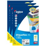 Agipa lot de 3 etuis a5 ( 16f ) de 1792 etiquettes multi - usage permanentes 12x18, 3 mm blanc