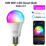 Ampoule intelligente led rgb, e27, 10w, wi - fi 2. 4g, bluetooth, compatible avec alexa et google home, ...