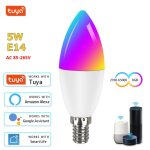 Ampoule intelligente wifi e14, lampe a bougie rgb + cw + ww 5w 7w 9w, tuya smart life app, commande vocale, ...