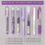 Andstal 6 / 7pcs color� liquide stylo a bille 0. 5mm violet / bleu / rouge / noir / vert / rose roller ...