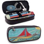 Art pochette en cuir pu a fermeture eclair peintures pour b�b� gar�on navire dans les vagues de l'oc�an ...